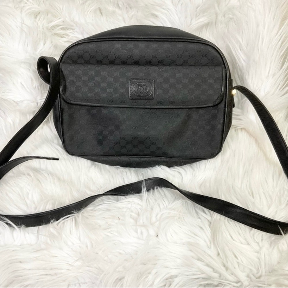 Vintage Gucci micro GG Black leather trim Crossbody bag